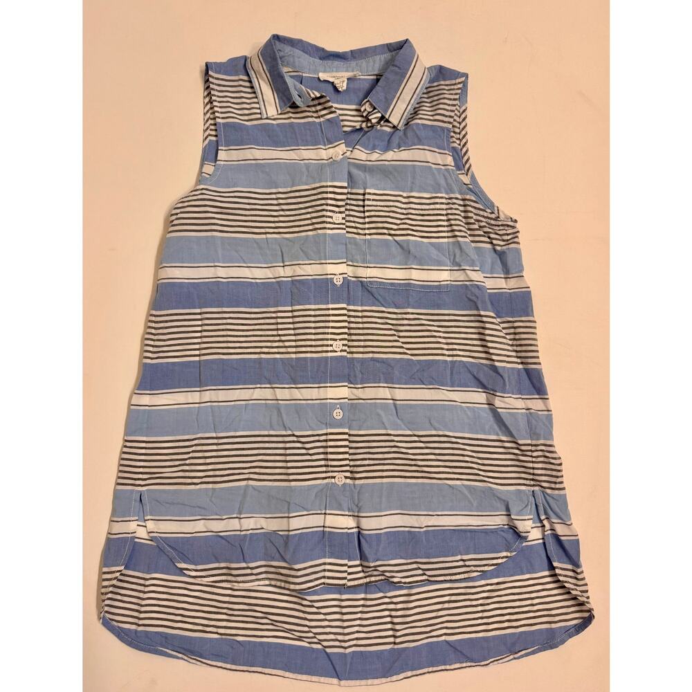 Beach Lunch Lounge Women's Button Down Collared Sleeveless Tank Striped Size XS